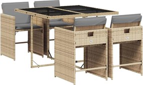 vidaXL 5 részes vegyes bézs polyrattan kerti étkezőgarnitúra párnákkal