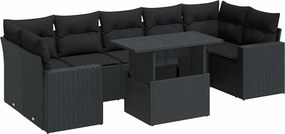 vidaXL 8 részes fekete polyrattan kerti ülőgarnitúra párnákkal