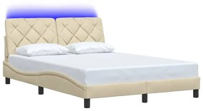 krémszínű szövet ágykeret LED-ekkel matrac nélkül 120x200 cm