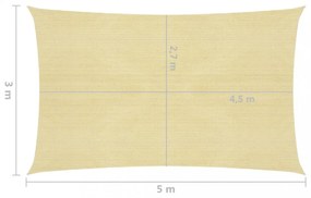 bézs HDPE napvitorla 160 g/m² 3 x 5 m