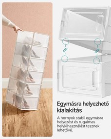 Cipőtartó, 18 db egymásra rakható cipősdobozok, műanyag cipőrendező, átlátszó