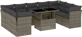 vidaXL 10 részes szürke polyrattan kerti ülőgarnitúra párnákkal
