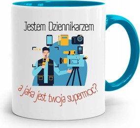 Kék Bögre Ajándék Riporter Újságírónak, fényképes nyomattal