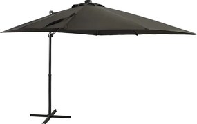 vidaXL antracitszürke konzolos napernyő rúddal és LED-fényekkel 250 cm