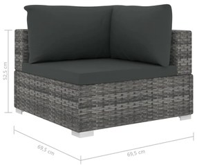 11-részes szürke polyrattan kerti bútorszett párnákkal