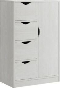 HOMCOM Modern Fali Szekrény 4 Fiókkal, 1 Ajtóval és Belső Polccal - Többfunkciós Tároló Szekrény Fürdőszobába, Hálószobába, Étkezőbe 54x29x83 cm Fehér