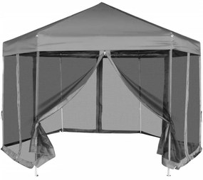 szürke hatszögletű felugró pavilon 6 oldalfallal 3,6 x 3,1 m