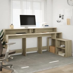 sonoma tölgy színű szerelt fa íróasztal LED-ekkel 200x104x91 cm