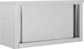 vidaXL rozsdamentes acél konyhai faliszekrény tolóajtókkal 90x40x50 cm