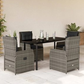 5 részes szürke polyrattan kerti étkezőgarnitúra párnával