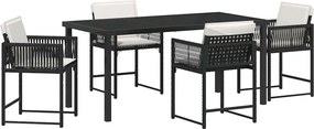 vidaXL Kert étkező szett 5 pcs Fekete polirattan