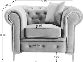 Luxus fotel, világosszürke Velvet szövet, ROMANO