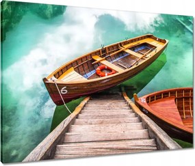 Vászonkép 80x60 Csónak a hegyi tavon