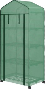 Outsunny Üvegház Kerekekkel, Polcokkal, Téli Időjárásálló Acélfóliás Üvegház, Hidegkeret Balkonra, Kertbe, Paradicsomház 69 x 50 x 165 cm, Paradicsom