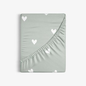 Goldea pamut gumis lepedő - szívecskék, zsálya színű alapon 90 x 200 cm