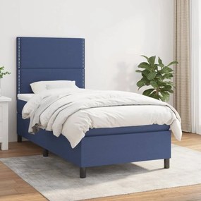Kék szövet rugós ágy matraccal 100 x 200 cm