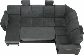 Ülőgarnitúra, műbőr fekete/szövet sötétszürke, jobbos, SANTIAGO U