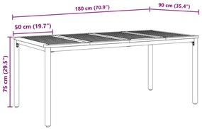 Kerti asztal 180x90x75 cm Tömör akácfa és fém
