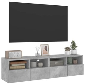 2 db betonszürke szerelt fa fali TV-szekrény 60x30x30 cm