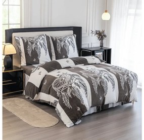 2 db Mikroplüss ágyneműhuzat szett TIRSO szürke-fehér + mikroplüss lepedő SOFT 180x200 cm fehér, kétszemélyes