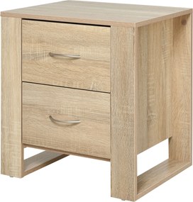 HOMCOM Éjjeli Szekrény 2 Fiókkal és Modern Stílusú Oldalszekrény a Hálószobába és Nappaliba 48x39x54 cm Természetes | Aosom