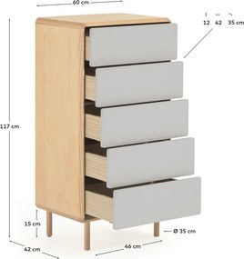 Szürke-natúr színű komód kőrisfa dekorral 60x117x42 cm Anielle – Kave Home