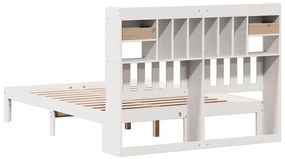 fehér tömör fenyőfa könyvespolcos ágy matrac nélkül 135x190 cm