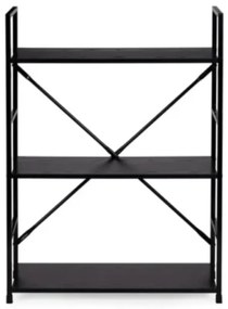 Fekete 3 szintes nyitott könyvespolc, tároló állvány fém lábakkal - 59x80cm Intenso