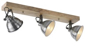 Ipari mennyezeti lámpa acél, 3 fényű fa - Samia