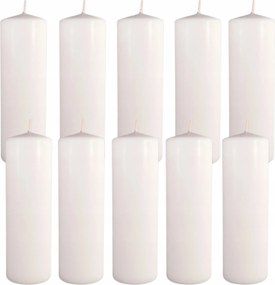 10x Nagy Gyertya Henger 6,5 X 20 cm Fehér 100H