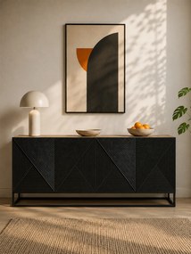 Asha komód 200 cm négyajtós - artisan / fekete matt / fekete láb