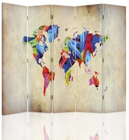 Gario Paraván Színes világtérkép Méret: 180 x 170 cm, Kivitelezés: Forgó paraván 360°
