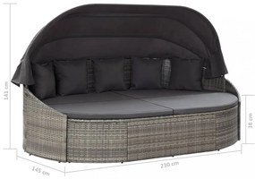 szürke polyrattan kültéri napozóágy napellenzővel