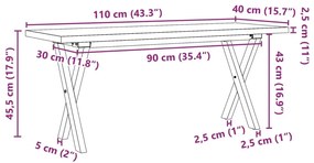 tömör fenyőfa és öntöttvas X-vázú dohányzóasztal 110x40x45,5 cm