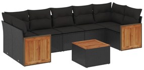 8 részes fekete polyrattan kerti ülőgarnitúra párnákkal