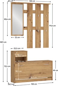 Előszobabútor összeállítás, artisan tölgy, VIRA-MECKI NEW