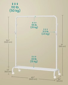 Ruhafogas kerekekkel és polccal, strapabíró fémváz, felhőfehér