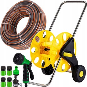 Kerti Szett Tömlőkocsi 30M 1/2 Locsolópisztoly Pvc Csatlakozó Mobil