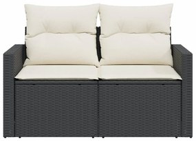 2 személyes fekete polyrattan kerti kanapé párnával