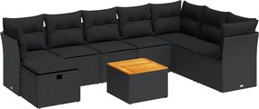 vidaXL 9 részes fekete polyrattan kerti ülőgarnitúra párnákkal