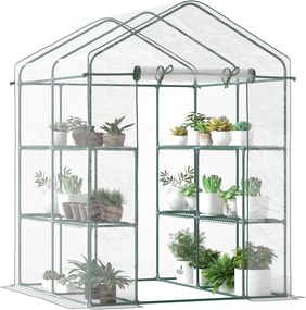 Outsunny PVC Műanyag Zöldségkert Üvegház Átjárható Kert Shed Paradicsom Üvegház 6 Polccal Átlátszó Acél PVC Műanyag 143 x 143 x 195 cm | Aosom