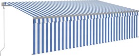 vidaXL kék és fehér automata napellenző redőnnyel 5 x 3 m