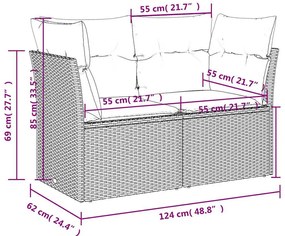 kétszemélyes barna polyrattan kerti kanapé párnákkal