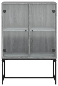 szürke sonoma színű kisszekrény üvegajtókkal 69x37x100 cm