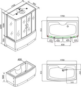 Emilia 170 Hidromasszázs Kádkabin elektonikával Black