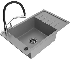 Mexen Elias gránit mosogató 1 medencés csepegtetővel és konyhai csapteleppel Duo, szürke - 6511-71-671701-07-B
