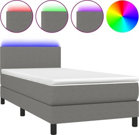 vidaXL sötétszürke szövet rugós és LED-es ágy matraccal 90x200 cm
