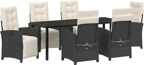 vidaXL Kert étkező szett párnával 7 pcs Fekete polirattan