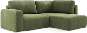 Zöld zsenília kinyitható-tárolóhelyes sarokkanapé (jobb oldali-L alakú) Kona – Makamii