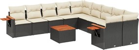 vidaXL 11 részes fekete polyrattan kerti ülőgarnitúra párnákkal